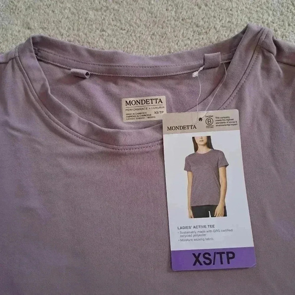 NWT Set of 2 Mondetta Active Tees XS Purple Solid Striped Performance T-shirt - Picture 6 of 9
